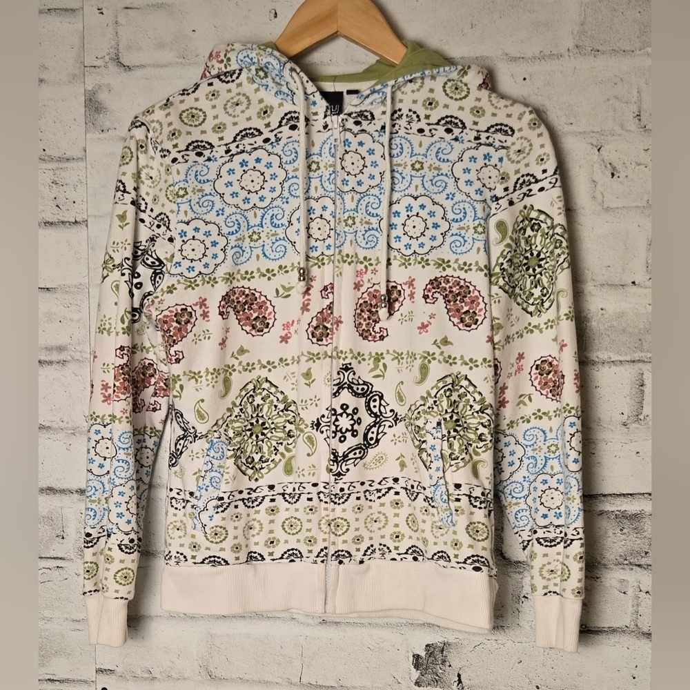 Patchwork Paisley Zip Hoodie Boho Festival Y2K Bandana Print Medium